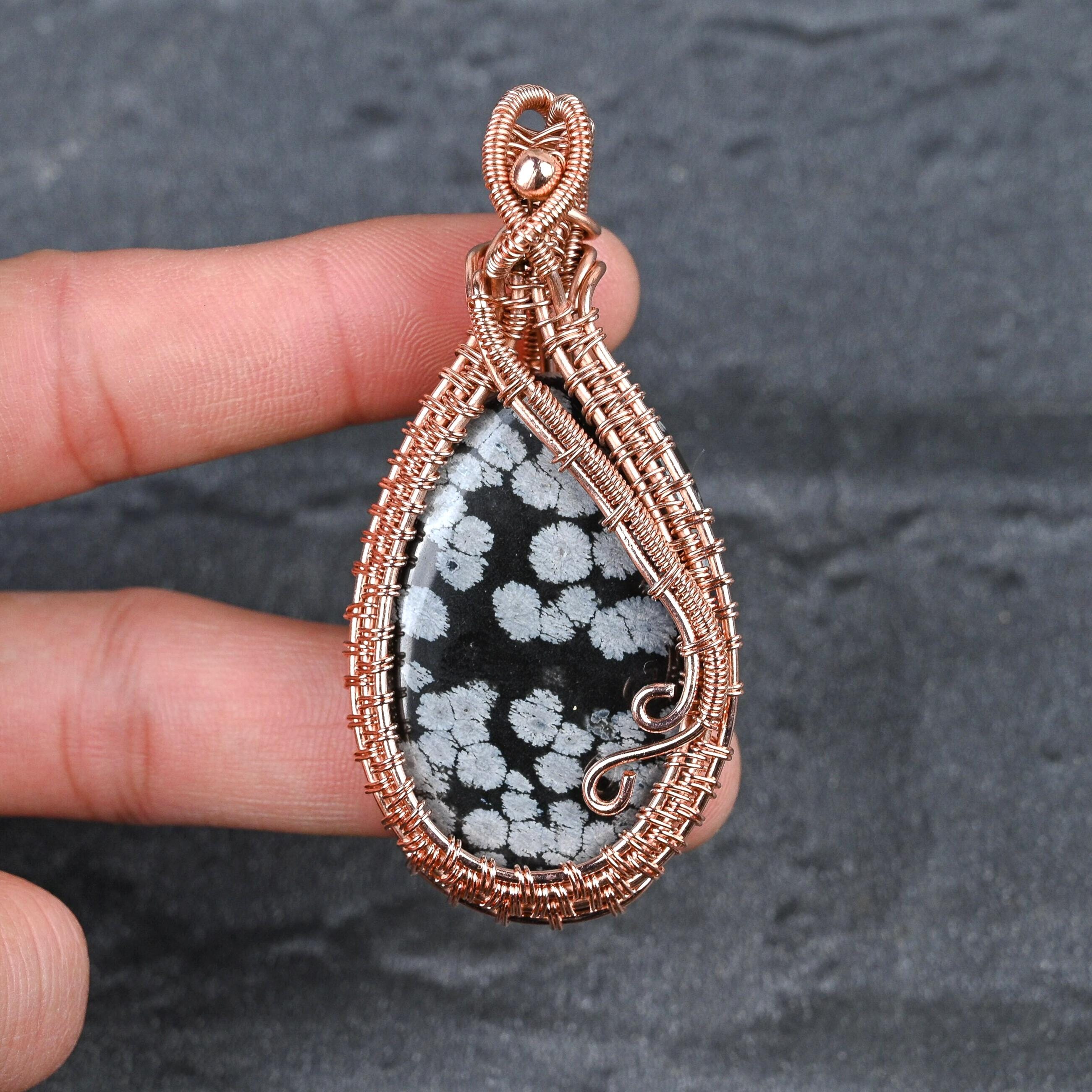 Snowflake Obsidian Pendant Copper Wire Wrapped Pendant Gemstone Pendant Copper Jewelry Handmade Pendant Obsidian Jewelry Gift For Wife & Mom