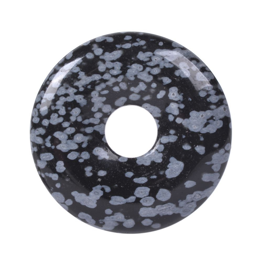 G0122 Snowflake Obsidian Donut Gemstone Pendant Focal Bead 30mm
