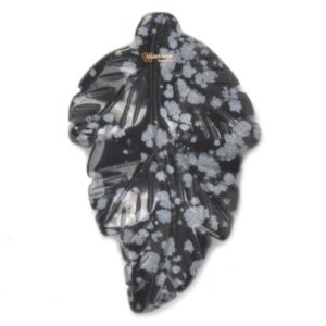 g2568.39 40mm Natural Snowflake Obsidian carved leaf retro pendant bead Jewellery Making