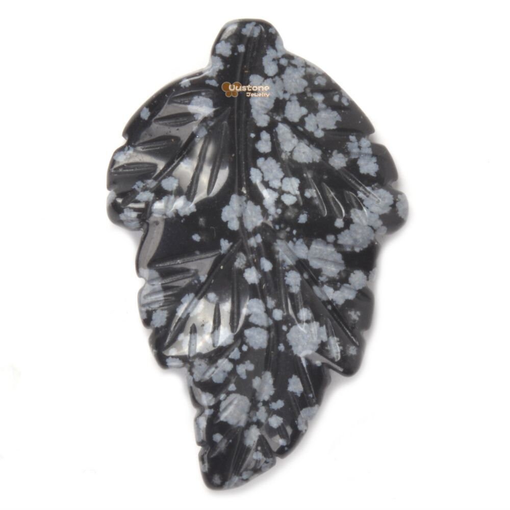 G2568.39 40mm Natural Snowflake Obsidian Carved Leaf Retro Pendant Bead Jewellery Making