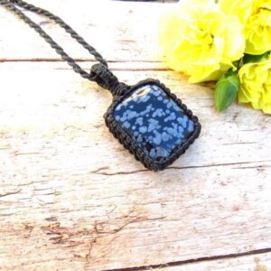 Snowflake Obsidian Gemstone Necklace, Gemstone Pendant, Minimalist Jewelry, Fathers Day Gift