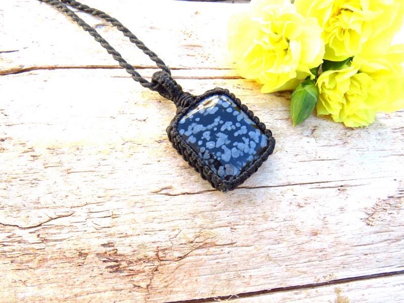 Snowflake Obsidian Gemstone Necklace, Gemstone Pendant, Minimalist Jewelry, Fathers Day Gift