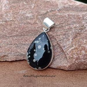 Handmade Snowflake Obsidian 925 Sterling Silver Pendant