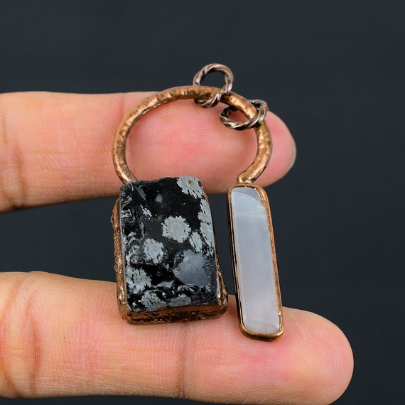 Handmade Copper Electroformed Pendant: Snowflake Obsidian & Mother Of Pearl