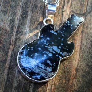 Handmade Sterling Silver Guitar Necklace: Snowflake Obsidian Pendant