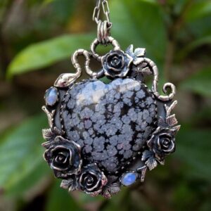 Snowflake Obsidian Heart Pendant