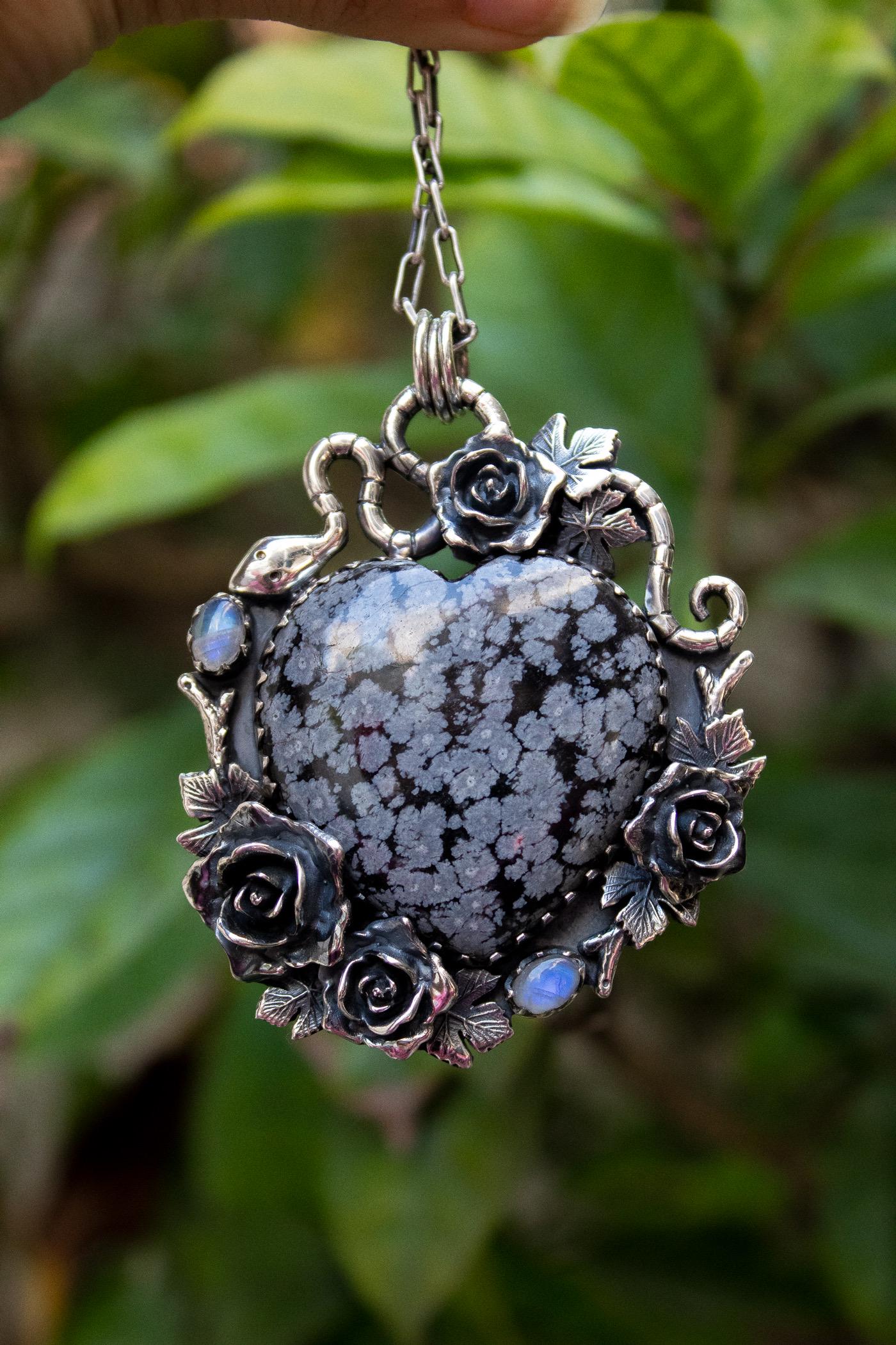 Snowflake Obsidian Heart Pendant