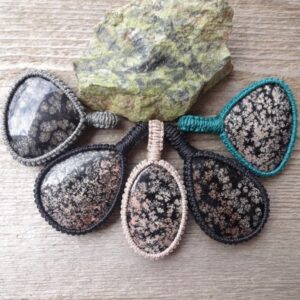 Snowflake Obsidian macrame necklace, gemstone pendants for everyday, men jewelry gift, grounding protection stones macrame pendant necklace