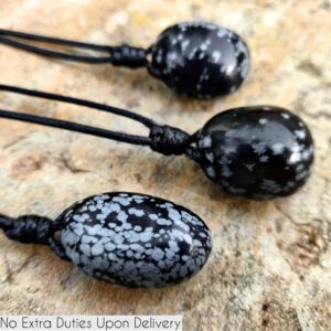 Men's Black Necklace with Snowflake Obsidian Bead Pendant, Courage and Focus Crystal Jewelry, Capricorn Gift / Birthday Gift for Boyfriend