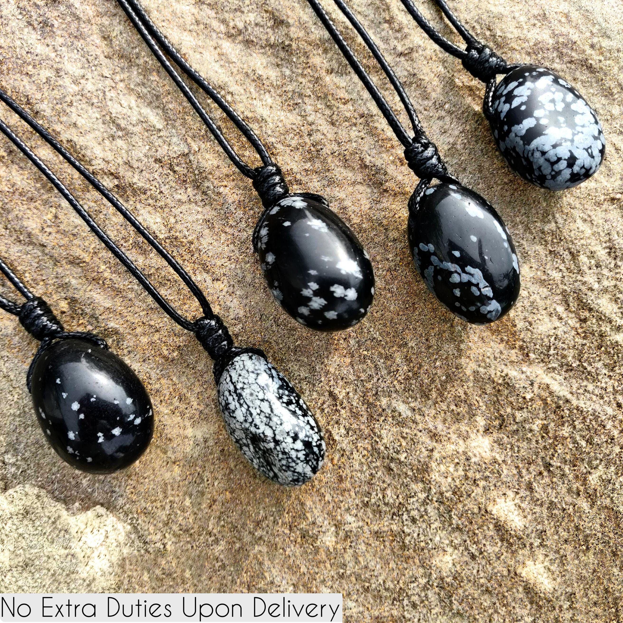 Snowflake Obsidian Necklace, Capricorn Crystal Jewelry, Black Obsidian Pendant With Snowflake, Women's / Men's Stone Necklace