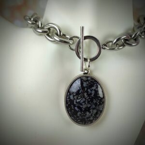 Snowflake Obsidian Pendant Necklace: Chunky Silver Chain Statement Choker