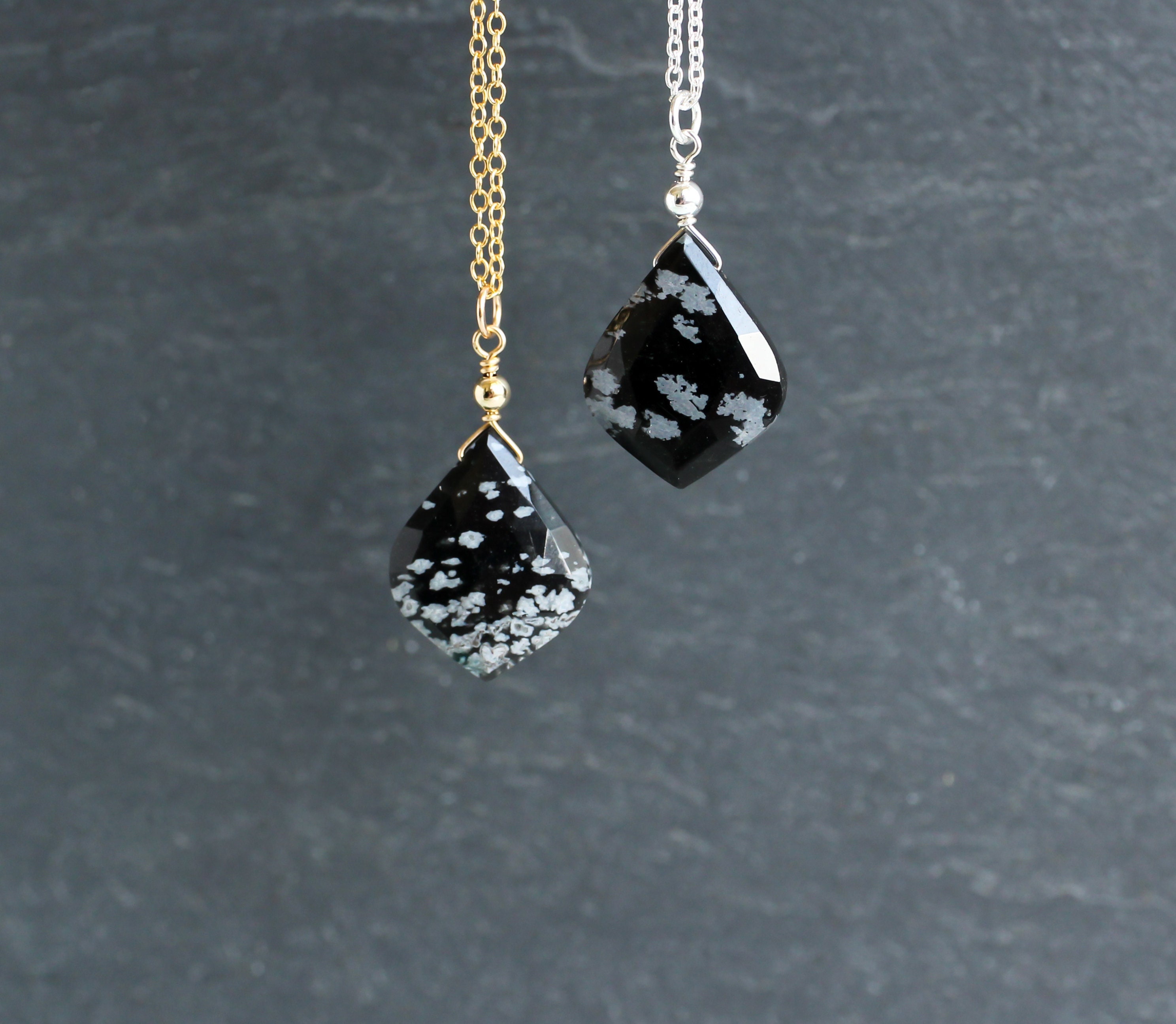 Snowflake Obsidian Necklace Gold, Real Obsidian Pendant Silver, Gemstone Jewelry, Scorpio Crystal, Empath Protection Stone, Root Chakra Gem