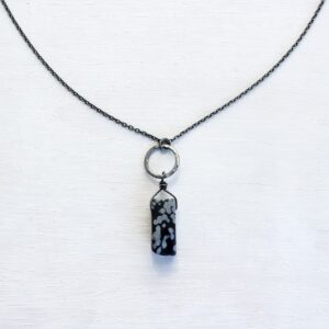 Snowflake obsidian necklace gold, real obsidian pendant silver, gemstone jewelry, Scorpio crystal, empath protection stone, root chakra gem