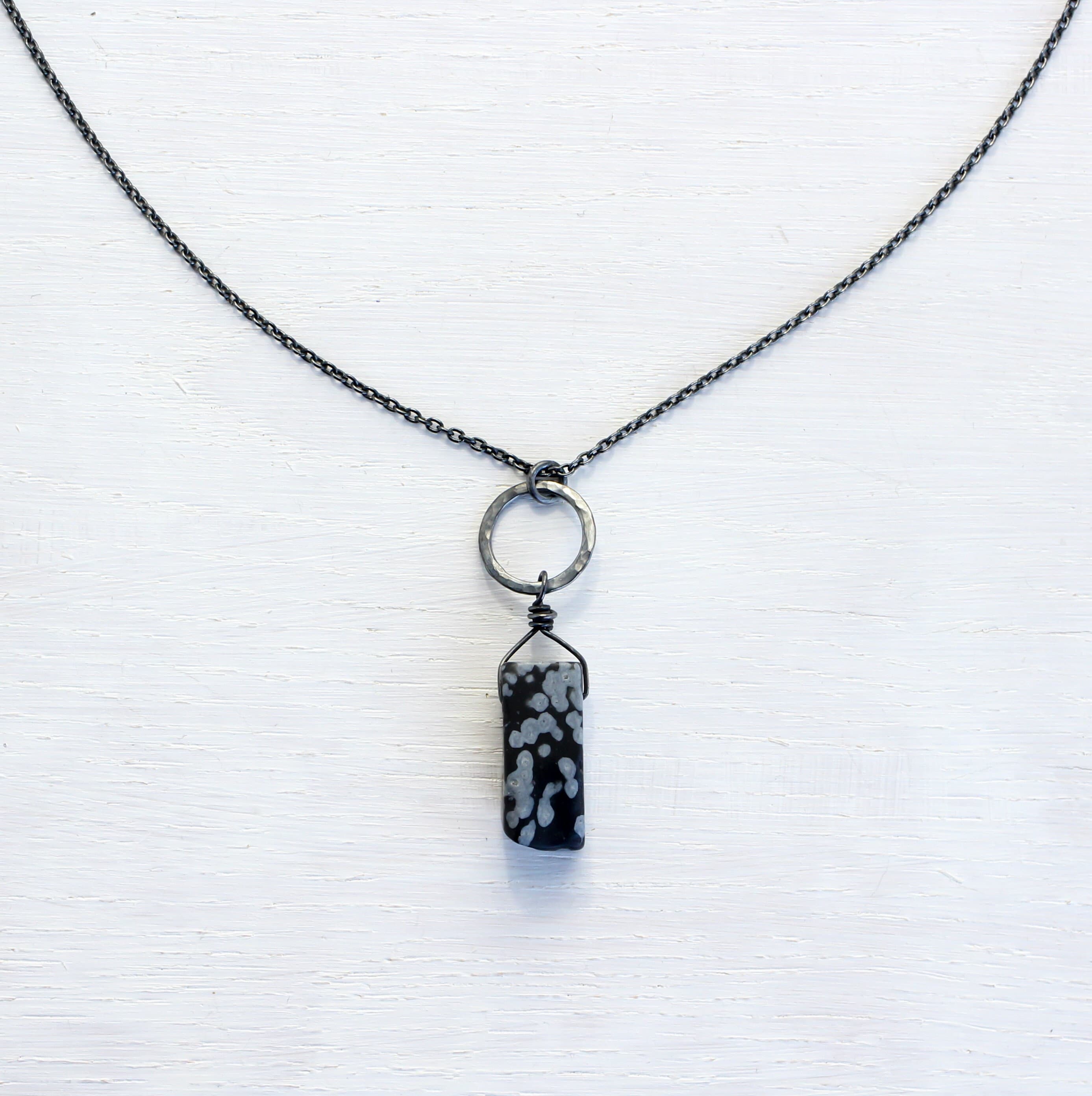 Snowflake Obsidian Necklace Gold, Real Obsidian Pendant Silver, Gemstone Jewelry, Scorpio Crystal, Empath Protection Stone, Root Chakra Gem