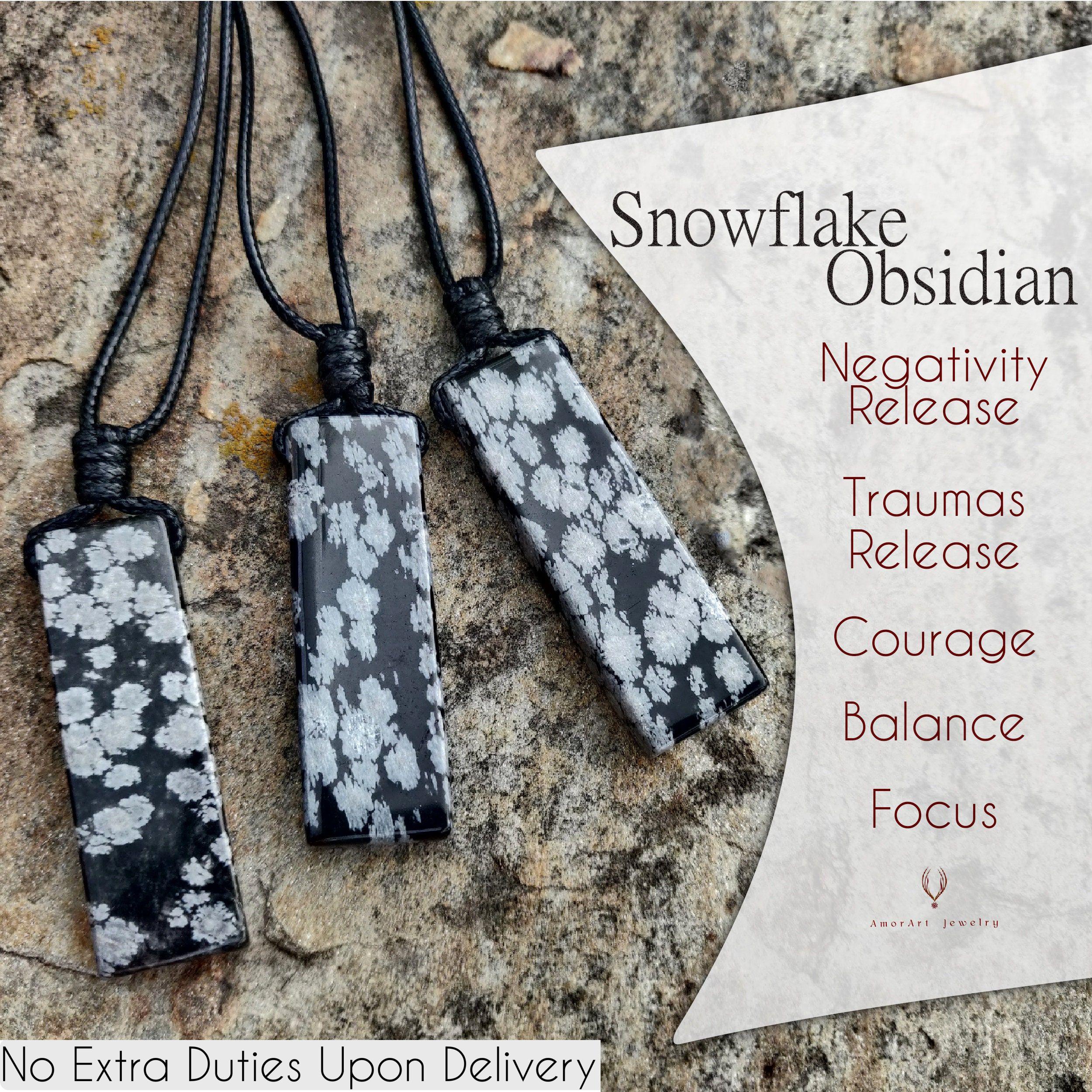 Snowflake Obsidian Necklace, Men's Jewelry, Healing Stone Pendant, Hippie Gifts For Him