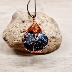 Snowflake Obsidian pendant. Raw crystal necklace. Reiki jewelry uk. Virgo jewelry. Copper Wire wrapped pendant