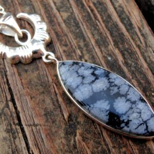 Sterling Silver Snowflake Obsidian Necklace: Crescent Moon Pendant