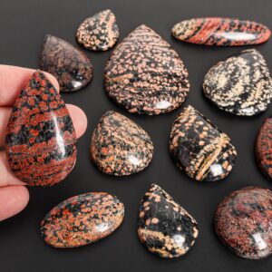 Unique Pink/red Snowflake Obsidian Teardrop Pendant Natural One Of A Kind Pattern Gemstone Gift