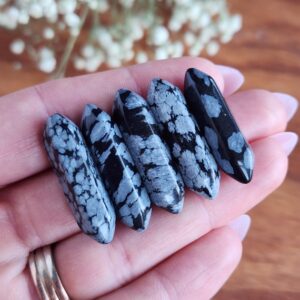 Small 1.2" Snowflake Obsidian Double Terminated Crystal Wands, Bulk Lots of DT Points for Jewelry Making or Crystal Grids