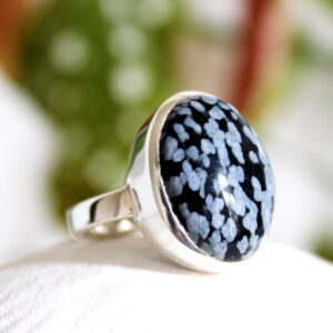 Snowflake Obsidian Ring: 925 Sterling Silver Unisex Stone Ring Snowflake Obsidian Ring: 925 Sterling Silver Unisex Stone Ring