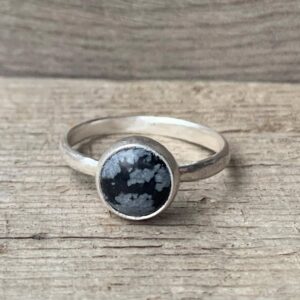 Elegant 8mm Round Black And White Snowflake Obsidian Sterling Silver Ring | Black White Stone Ring | Made To Order | Solitaire Ring Elegant 8mm Round Black And White Snowflake Obsidian Sterling Silver Ring | Black White Stone Ring | Made To Order | Solitaire Ring