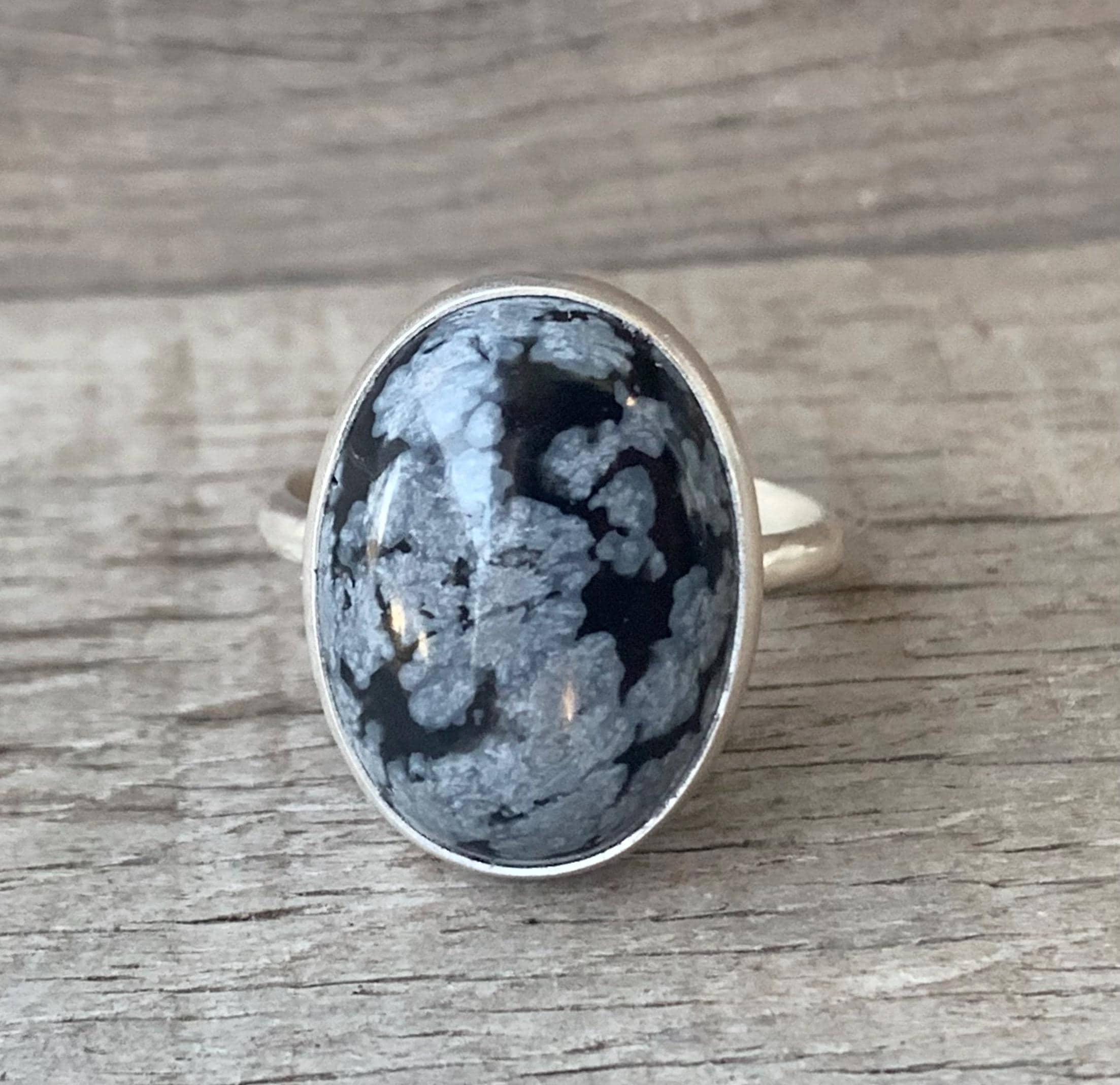 Elegant Oval Black And White Snowflake Obsidian Sterling Silver Ring |black White Stone Ring | Made To Order | Monochromatic Ring Elegant Oval Black And White Snowflake Obsidian Sterling Silver Ring |black White Stone Ring | Made To Order | Monochromatic Ring