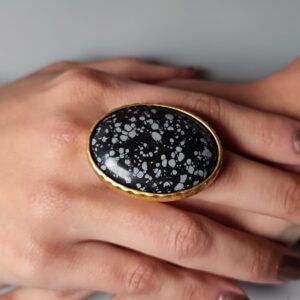 Snowflake Obsidian Gold Statement Ring: Adjustable Costume Jewelry Snowflake Obsidian Gold Statement Ring: Adjustable Costume Jewelry