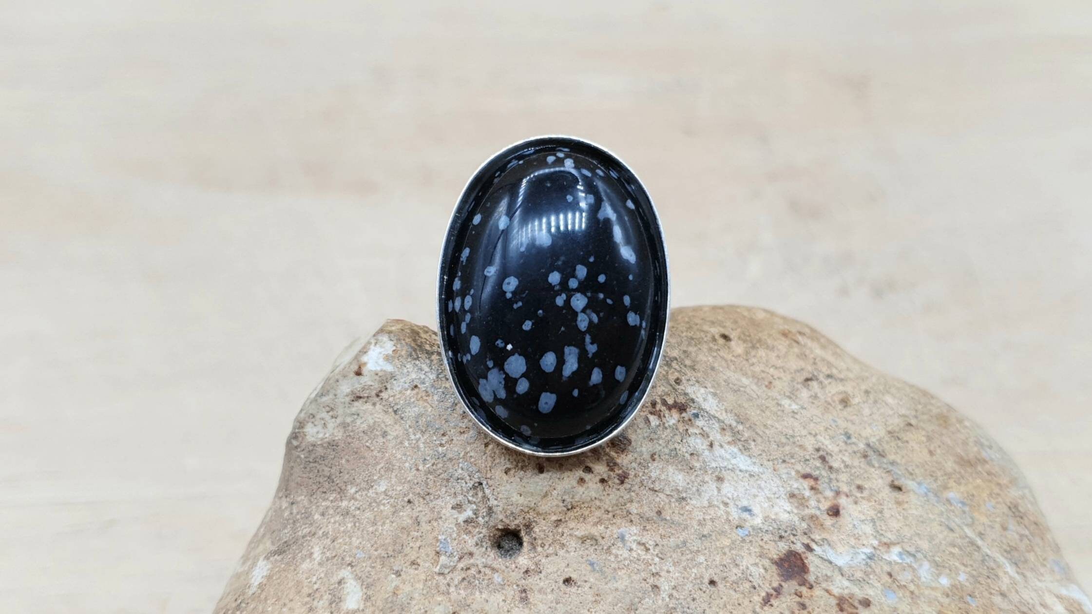Large Snowflake Obsidian Ring. Statement Adjustable 925 Sterling Silver Rings For Women. Reiki Jewelry Uk. Virgo Jewelry.  25x18mm Stone