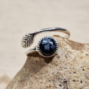 Snowflake Obsidian Leaf Ring. Size N 925 Sterling Silver Rings For Women. Reiki Jewelry Uk. Virgo Jewelry. 6mm Stone Snowflake Obsidian Leaf Ring. Size N 925 Sterling Silver Rings For Women. Reiki Jewelry Uk. Virgo Jewelry. 6mm Stone