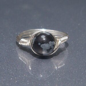 Lg Snowflake Obsidian Stone .999 Fine Silver Wire Wrapped Custom Sized Ring Lg Snowflake Obsidian Stone .999 Fine Silver Wire Wrapped Custom Sized Ring