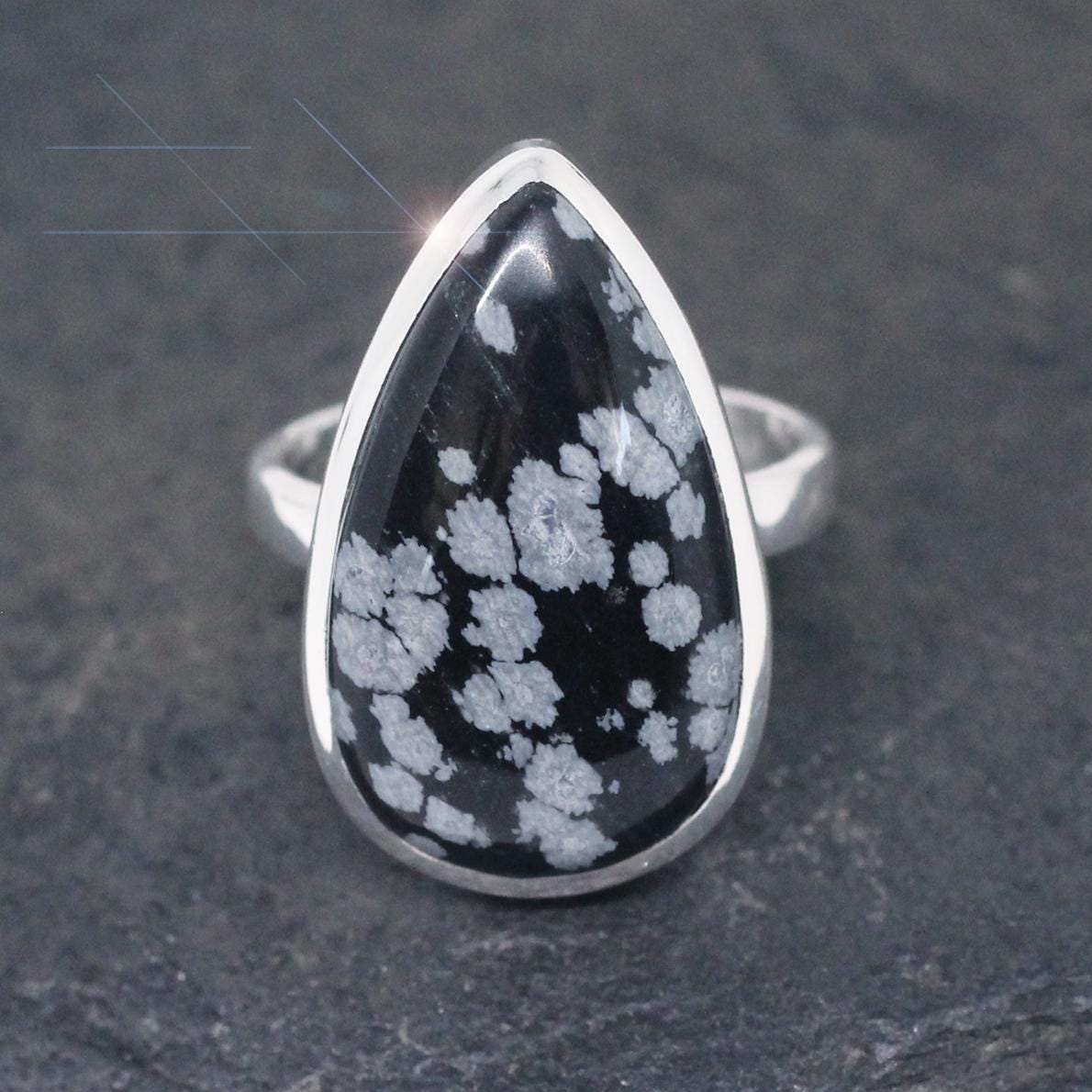 Midnight Storm - Snowflake Obsidian Sterling Silver Ring Size 9 Midnight Storm - Snowflake Obsidian Sterling Silver Ring Size 9