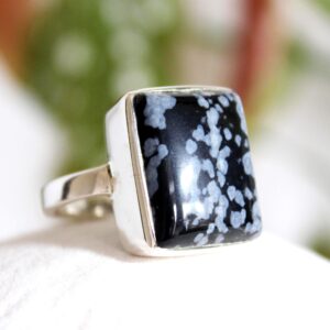 Snowflake Obsidian Ring: Rectangular 925 Sterling Silver Unisex Ring, Size 9-9.5 Snowflake Obsidian Ring: Rectangular 925 Sterling Silver Unisex Ring, Size 9-9.5