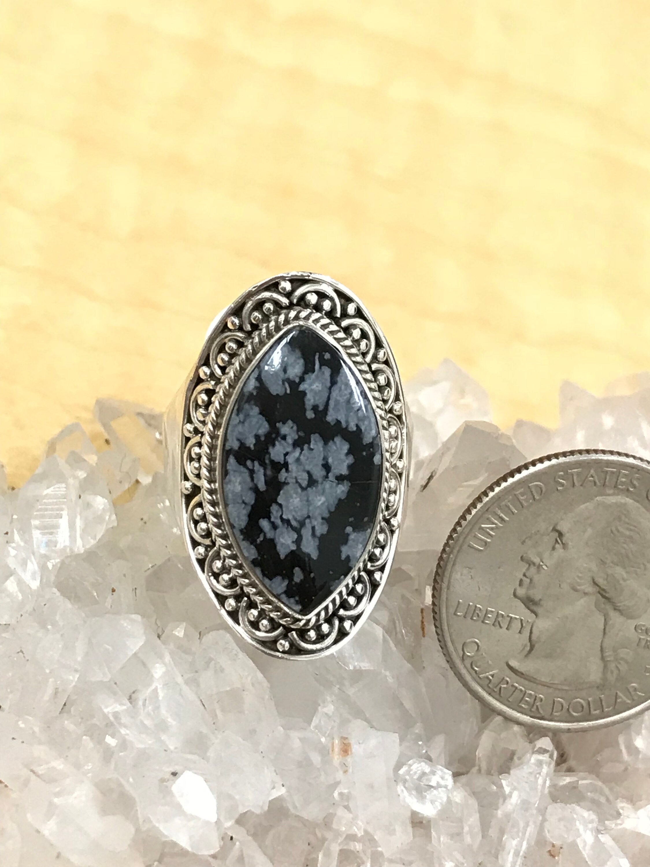 Snowflake Obsidian Ring Size 8 1/2