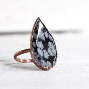 Snowflake Obsidian Ring - Size 9 1/2 - Faceted Obsidian Ring Snowflake Obsidian Ring - Size 9 1/2 - Faceted Obsidian Ring