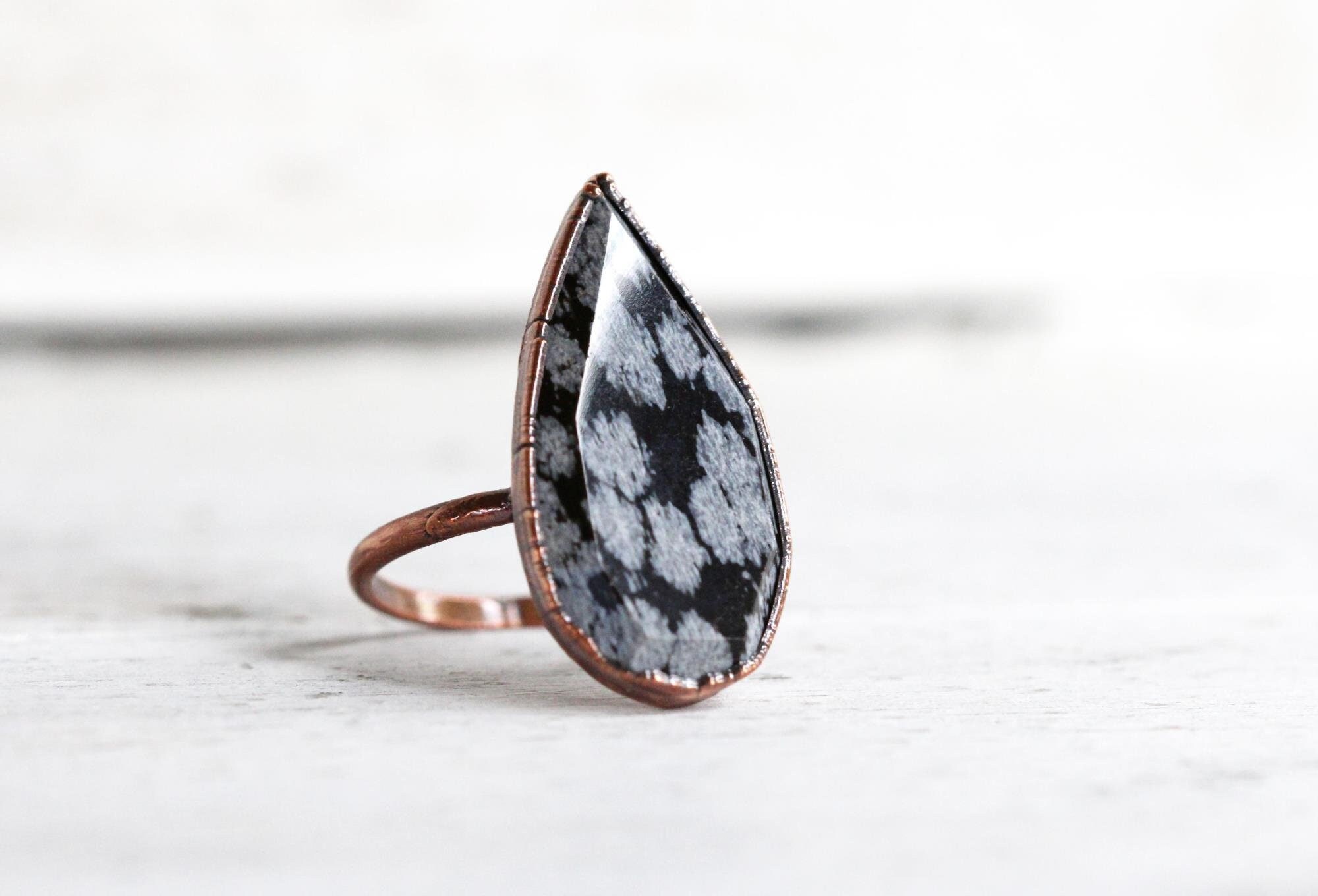 Snowflake Obsidian Ring - Size 9 1/2 - Faceted Obsidian Ring