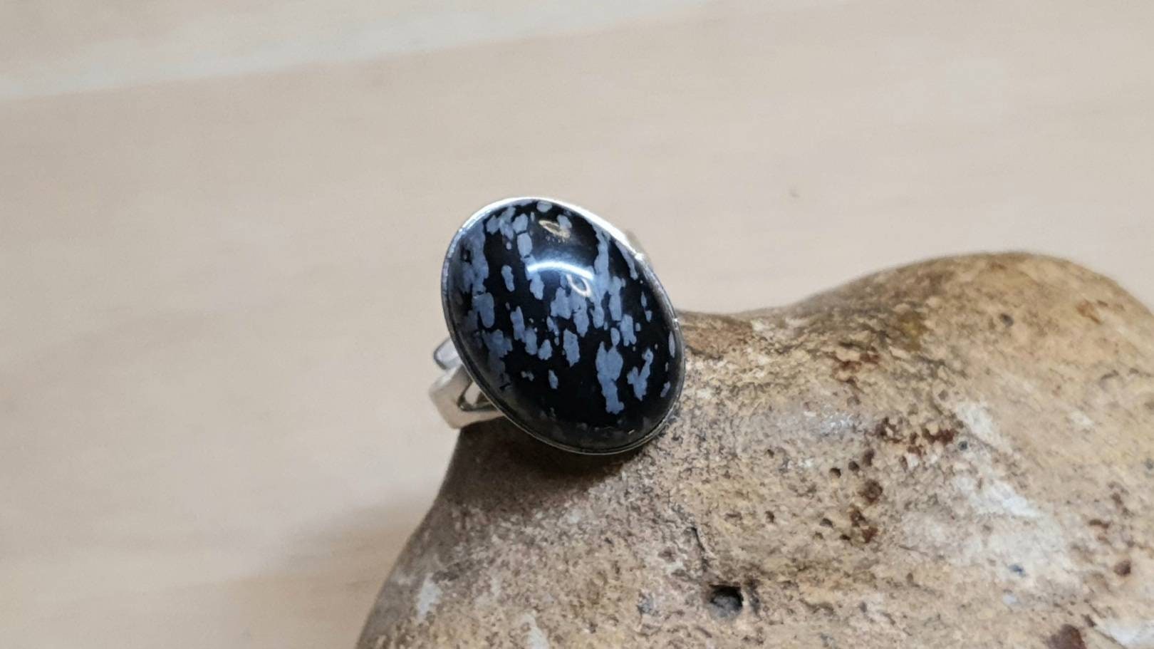 Snowflake Obsidian Ring. Statement Adjustable 925 Sterling Silver Rings For Women. Reiki Jewelry Uk. Virgo Jewelry.  18x13mm Stone