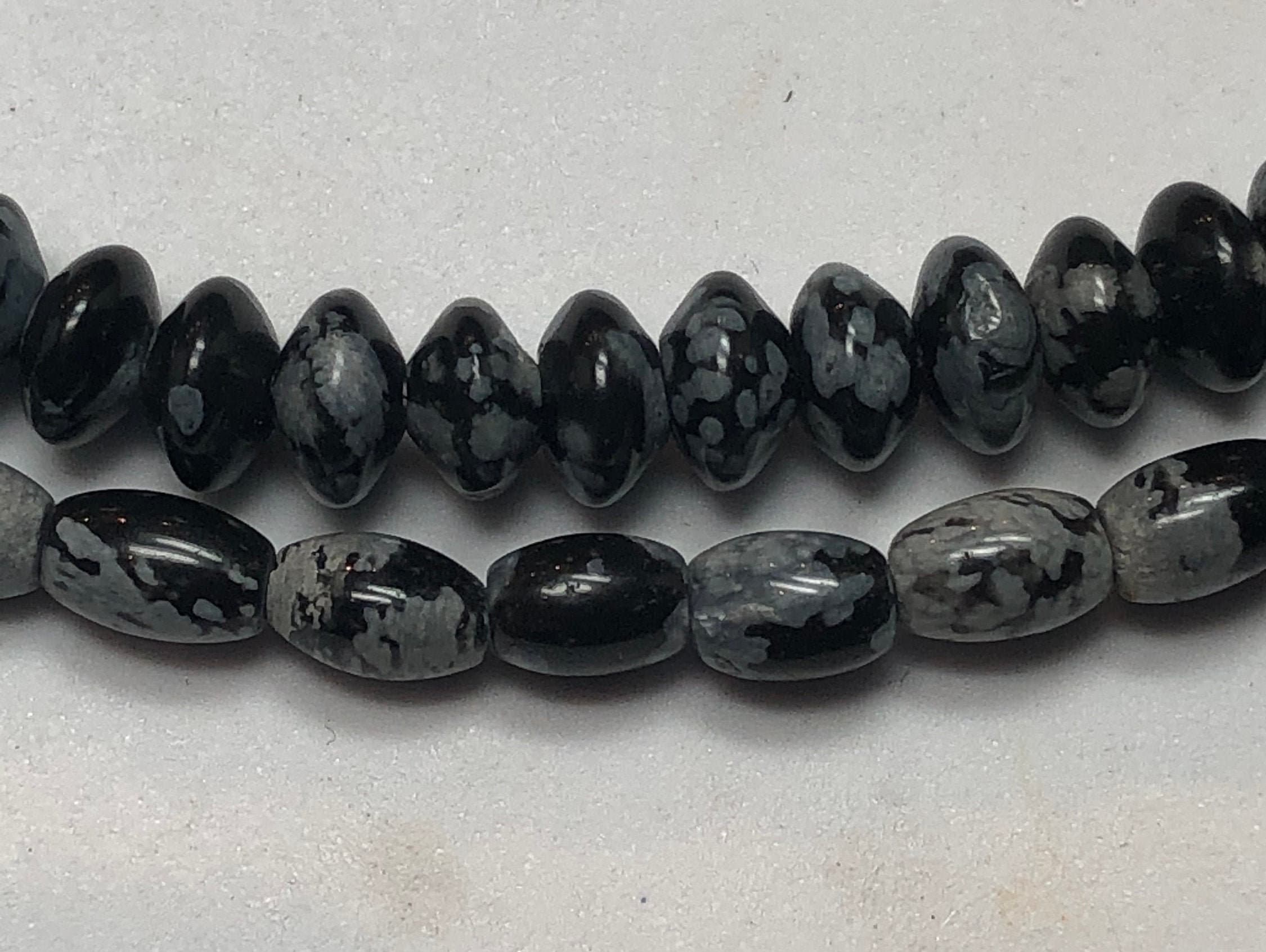 Snowflake Obsidian Gemstone Beads. Full 15" Strand Of High Quality Beads, Available In 4x6mm Rice And 6mm Rondelle.