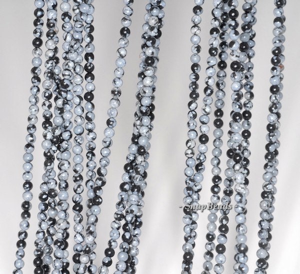 2mm Cristobalite Snowflake Obsidian Gemstone Round Loose Beads 16 Inch Full Strand (90113938-107-2mm A)