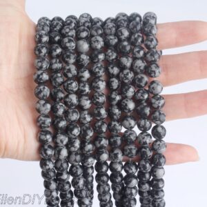 4mm,6mm,8mm,10mm,12mm Natural Snowflake Obsidian, Smooth Round Snowflake Bead, Black Gemstone Beads, DIY Jewelry Making--15inches--STN0042