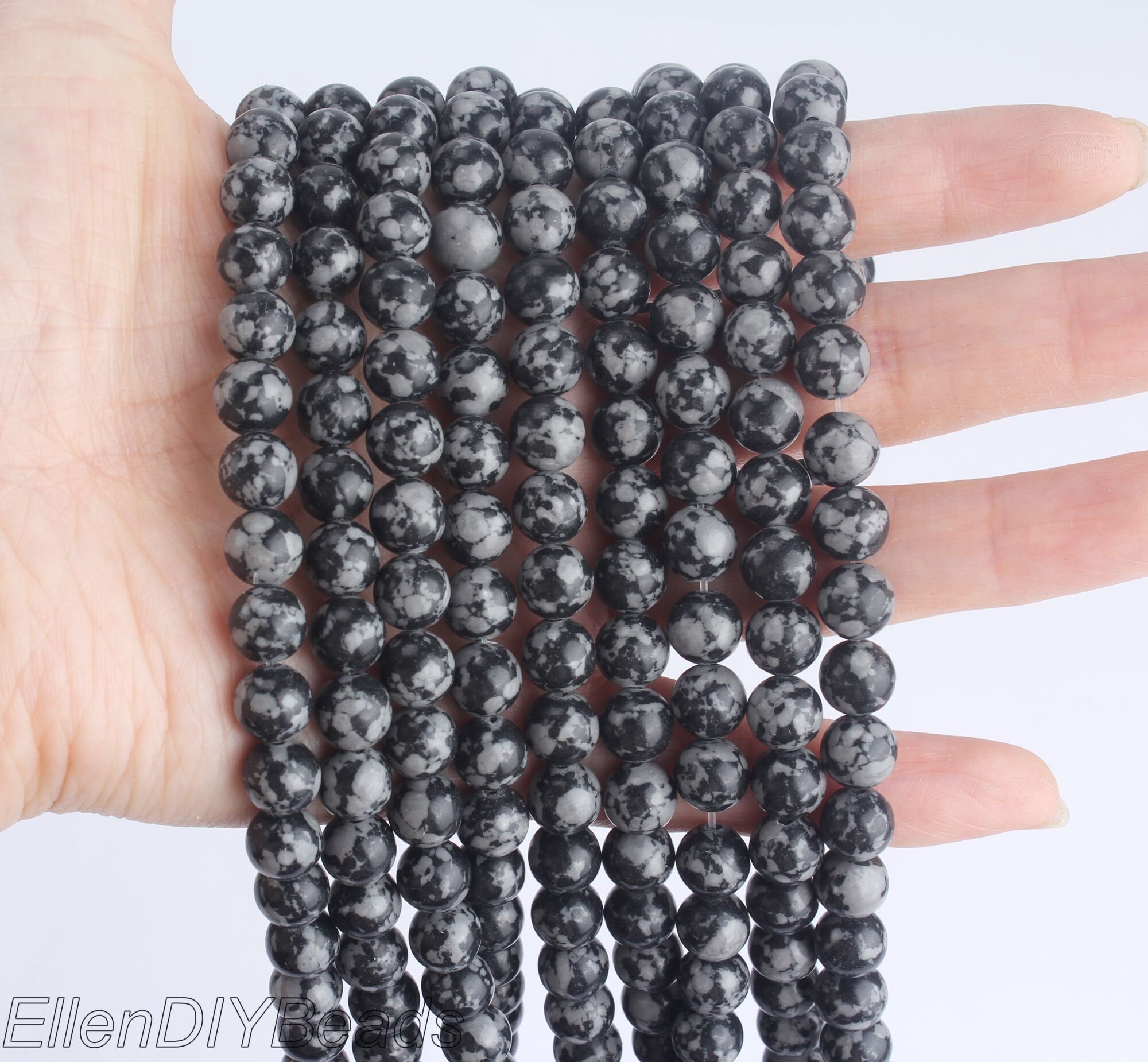4mm,6mm,8mm,10mm,12mm Natural Snowflake Obsidian, Smooth Round Snowflake Bead, Black Gemstone Beads, Diy Jewelry Making--15inches--stn0042