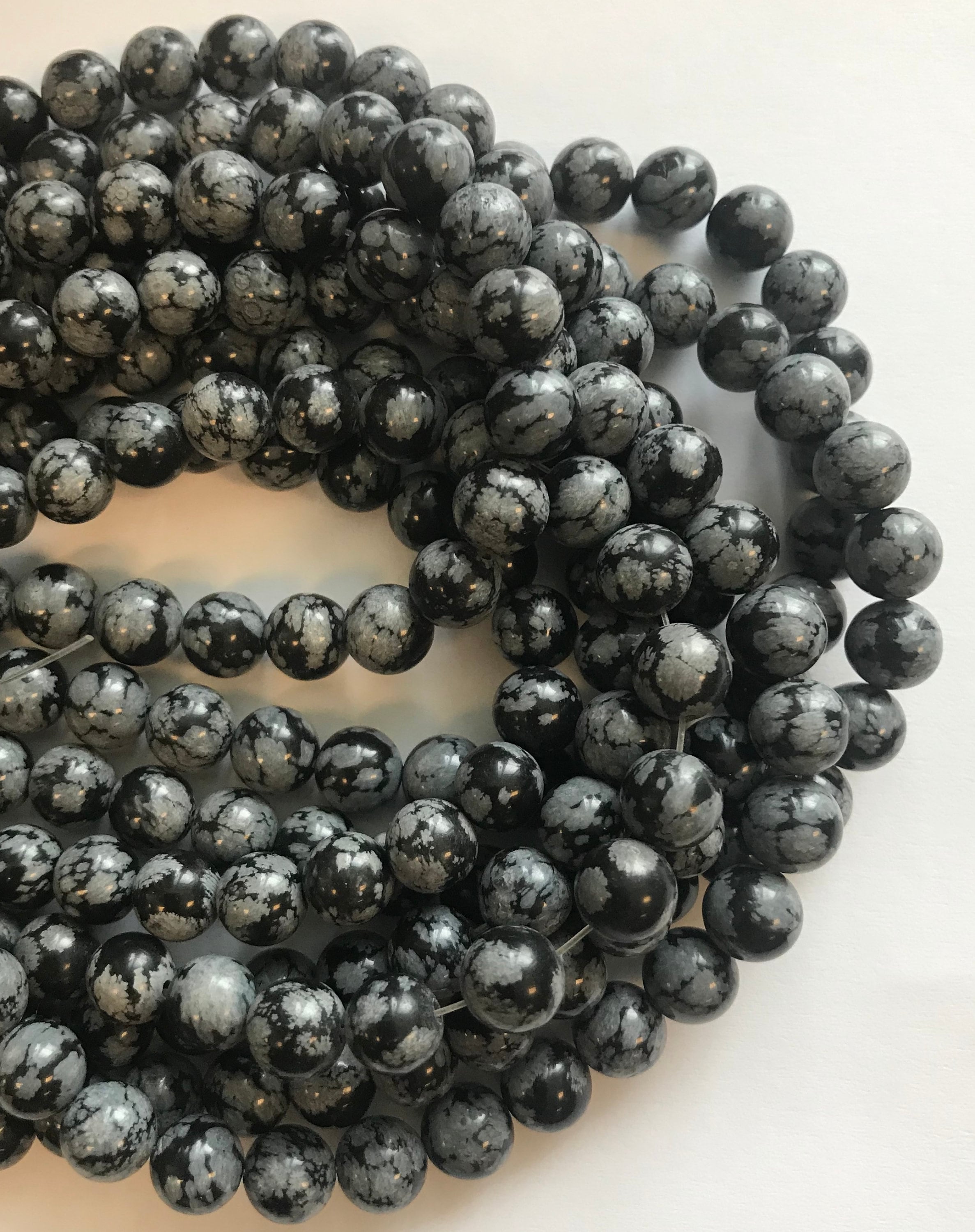 Snowflake Obsidian 6mm 8mm 10mm Smooth Round Gemstone Bead--15.5 Inch Strand