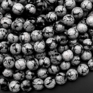 Aaa Feathery Natural Snowflake Obsidian 4mm 6mm 8mm 10mm Round Beads Feathery 15.5" Strand