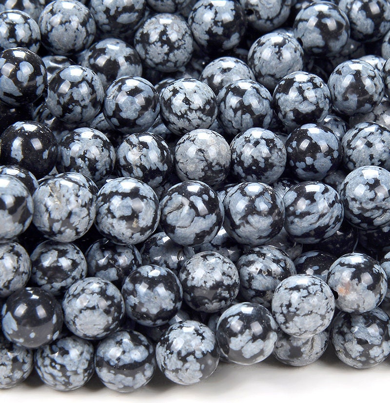 Cristobalite Snowflake Obsidian Gemstone Black White 7mm 7-8mm Round Loose Beads 15.5 Inch Full Strand (355)