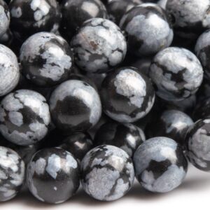 Genuine Natural Snowflake Obsidian Gemstone Beads 4MM Black & Gray Round AAA Quality Loose Beads (100095)