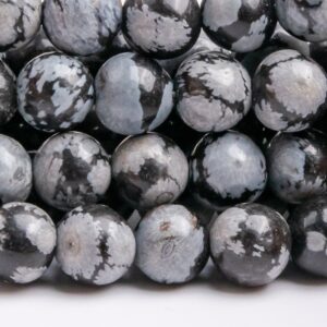 Genuine Natural Snowflake Obsidian Gemstone Beads 6-7MM Black & Gray Round AAA Quality Loose Beads (100096)