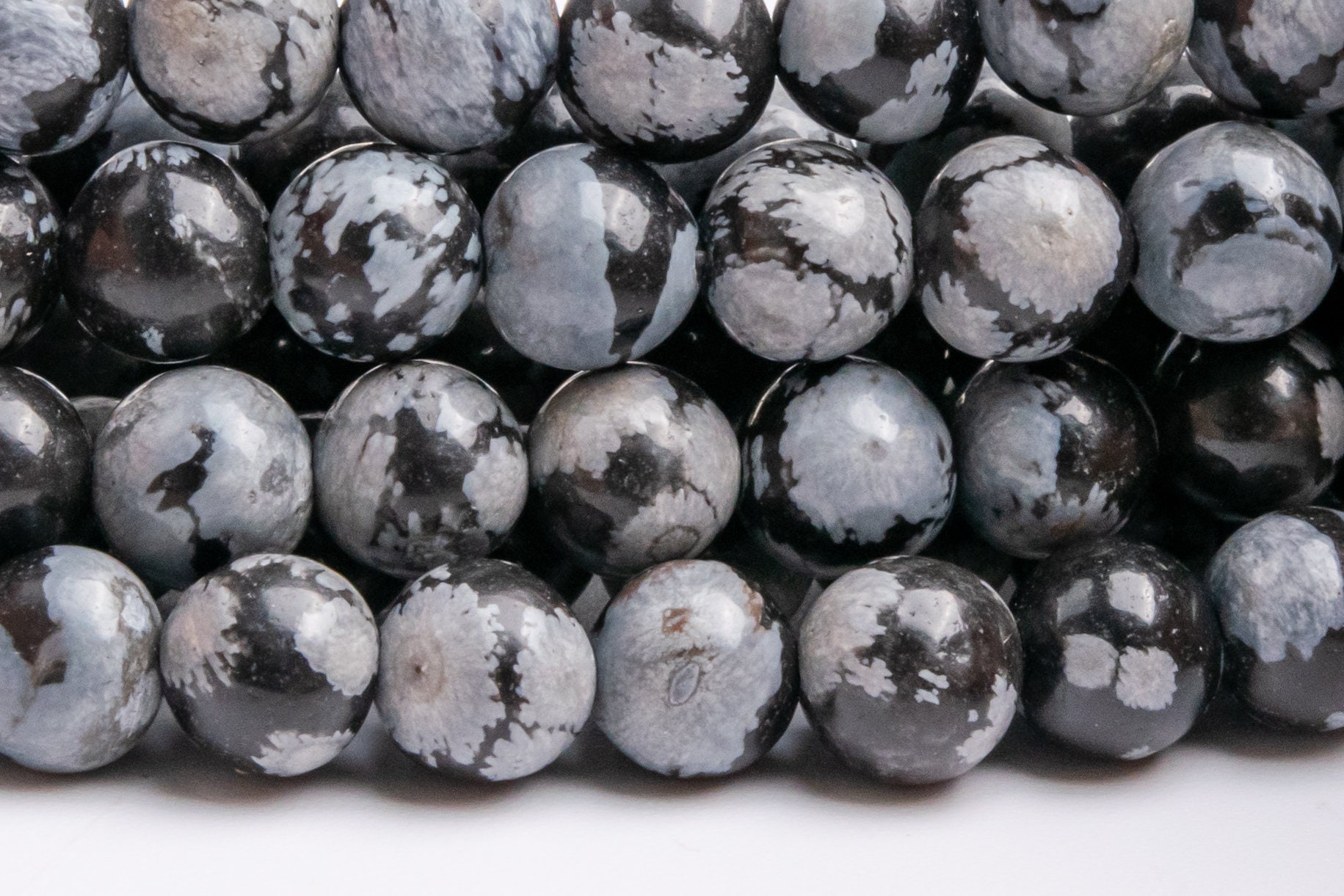 Genuine Natural Snowflake Obsidian Gemstone Beads 6-7mm Black & Gray Round Aaa Quality Loose Beads (100096)