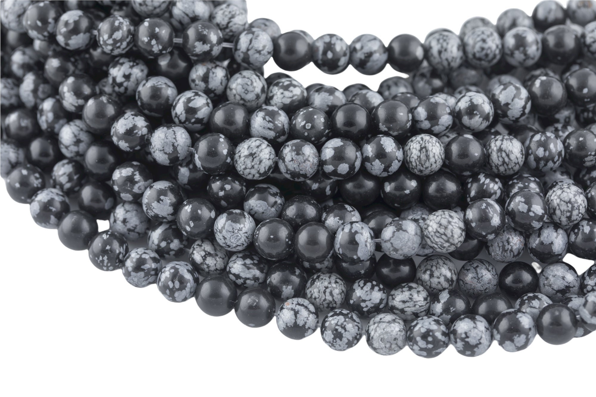 Natural  Snowflake Obsidian Grade Aaa  Round. 4mm, 6mm, 8mm, 10mm, 12mm-full Strand 15.5 Inch Strand-   Smooth Gemstone Beads