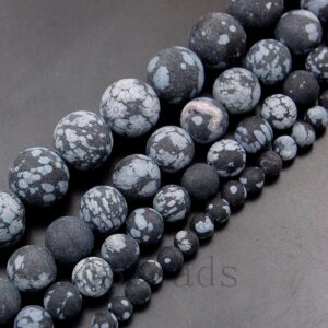 Natural Matte Frosted Snowflake Obsidian Beads, Gem 4-12mm Stone Round Jewelry Gemstone Beads, For Jewelry Making