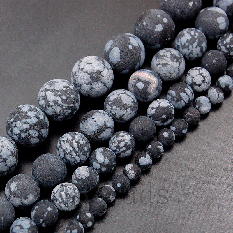 Natural Matte Frosted Snowflake Obsidian Beads, Gem 4-12mm Stone Round Jewelry Gemstone Beads, For Jewelry Making