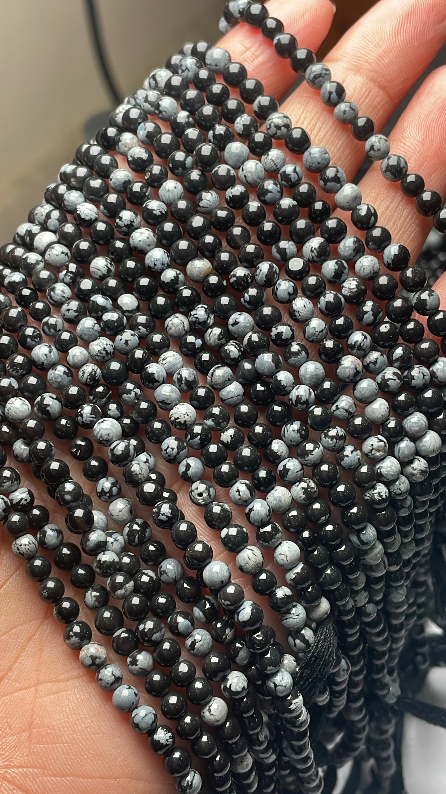 Pack Of 2 Strands 14.5 Inch Snowflake Obsidian Smooth Round Gemstone Beads, Size 3.5-4 Mm Snowflake Obsidian Bead For Making Jewelry & Craft Pack Of 2 Strands 14.5 Inch Snowflake Obsidian Smooth Round Gemstone Beads, Size 3.5-4 Mm Snowflake Obsidian Bead For Making Jewelry & Craft